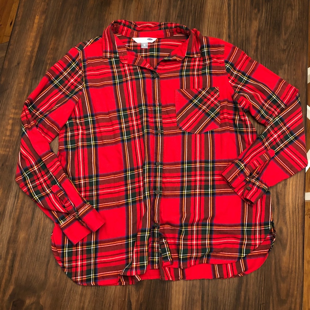 Old Navy red plaid button-down shirt XL